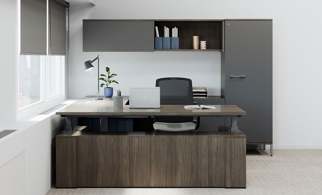 Private Office with enclosed height adjustable desk