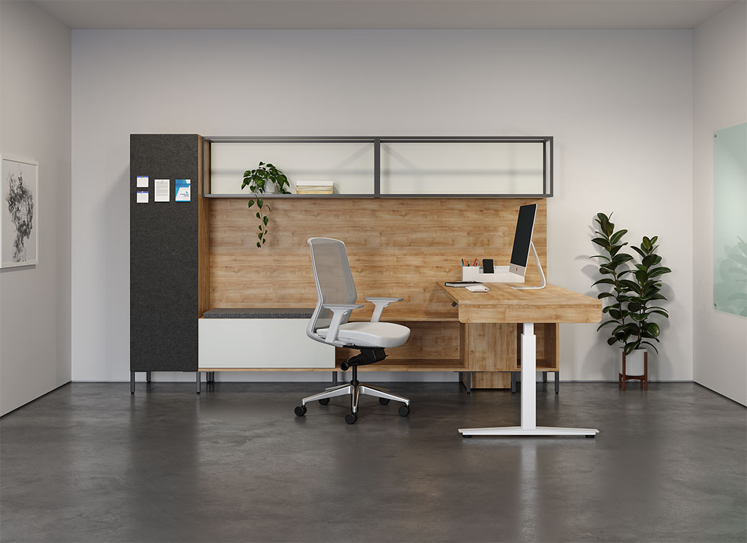 Private office with height adjustable desk